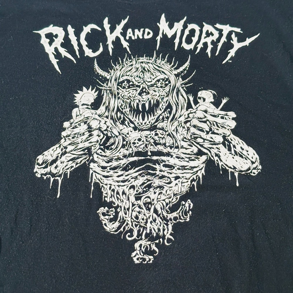 Rick and Morty Shirt Mens Large Black Adult Swim Death Metal Skeleton Skulls